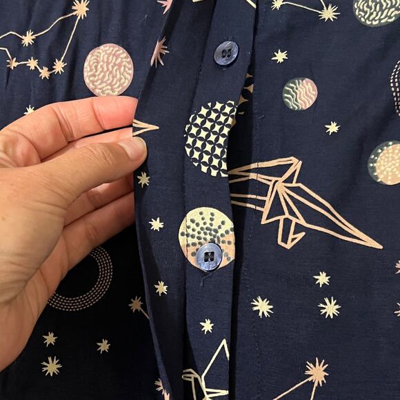 Hale Bob (XS) Celestial Knit Constellation Button Front Pajama Sleep Dress Shirt - Picture 7 of 9